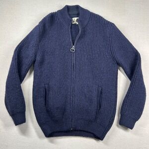 Barbour Sweater Womens L Shetland Wool Heavy Navy‎ Chunky Fisherman Mock